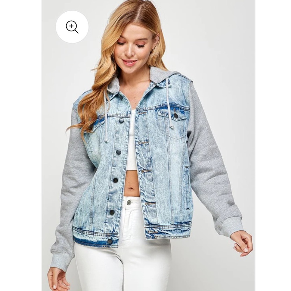 Denim and Gray Hooded Jacket